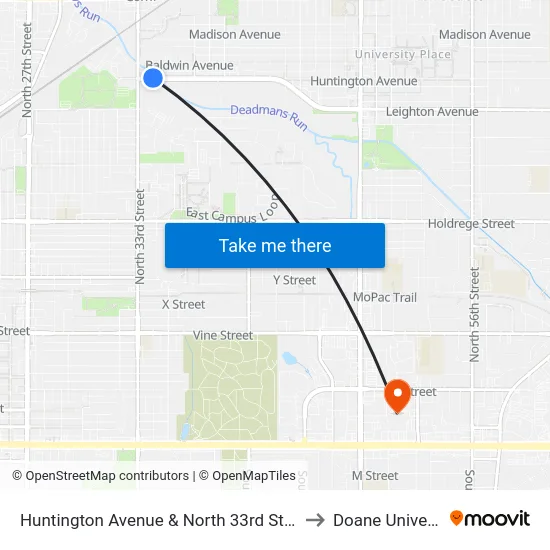 Huntington Avenue & North 33rd Street, NE to Doane University map