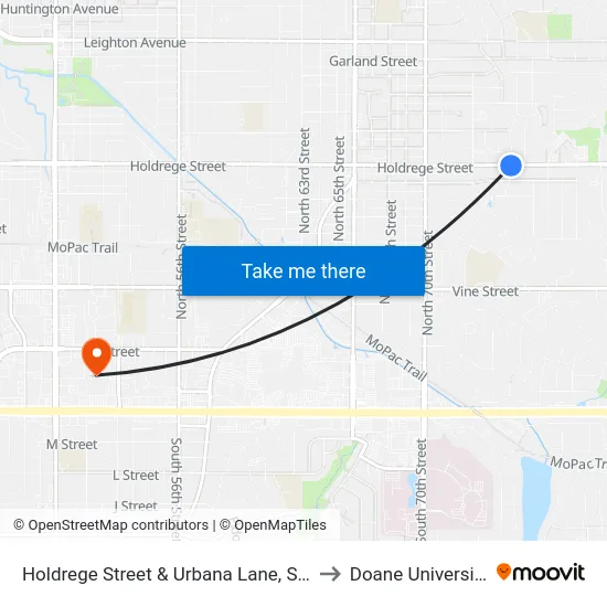 Holdrege Street & Urbana Lane, SW to Doane University map