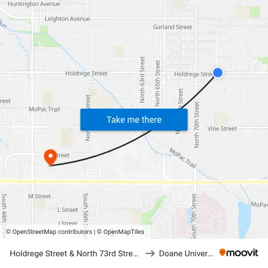 Holdrege Street & North 73rd Street, NE to Doane University map