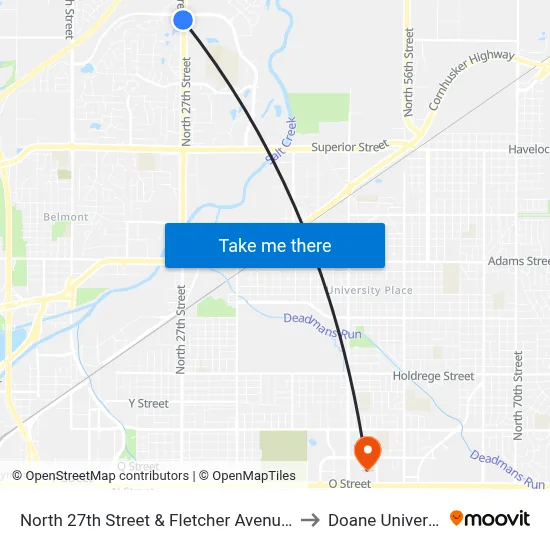 North 27th Street & Fletcher Avenue, SW to Doane University map