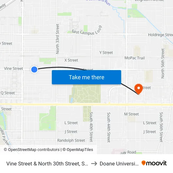 Vine Street & North 30th Street, SW to Doane University map
