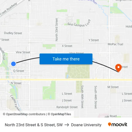North 23rd Street & S Street, SW to Doane University map