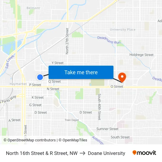 North 16th Street & R Street, NW to Doane University map
