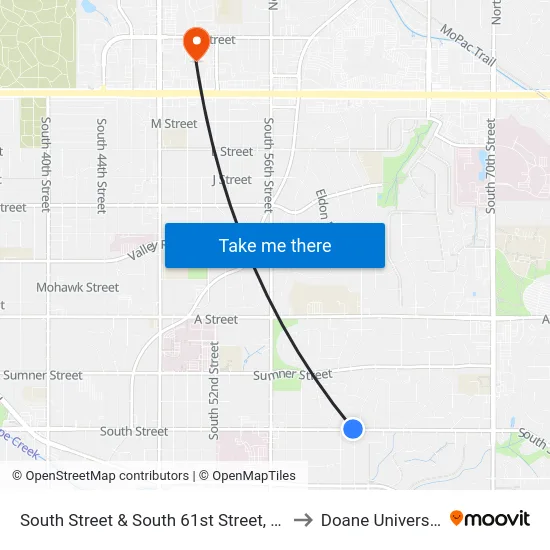 South Street & South 61st Street, NW to Doane University map