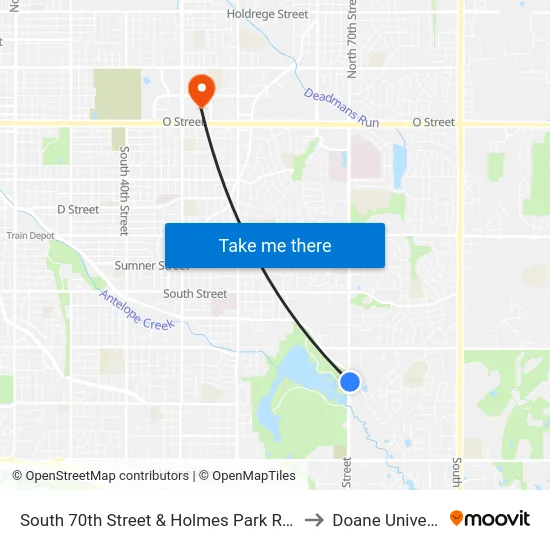 South 70th Street & Holmes Park Road, NE to Doane University map