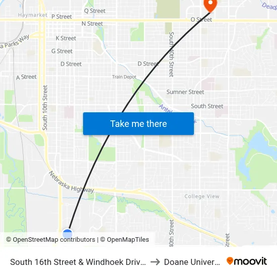 South 16th Street & Windhoek Drive, Se to Doane University map