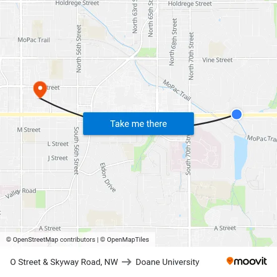 O Street & Skyway Road, NW to Doane University map
