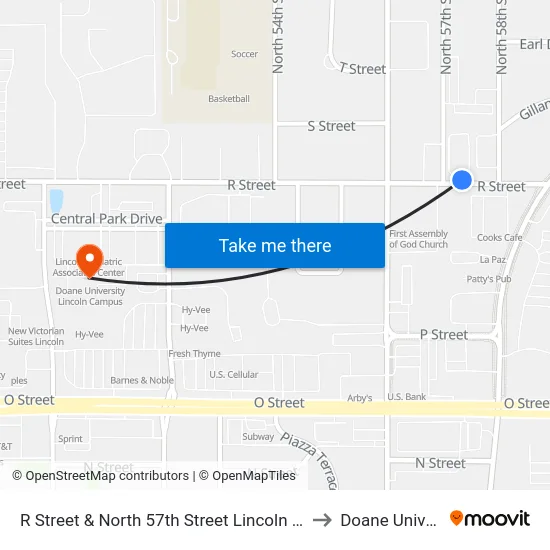 R Street & North 57th Street Lincoln Housing, N to Doane University map