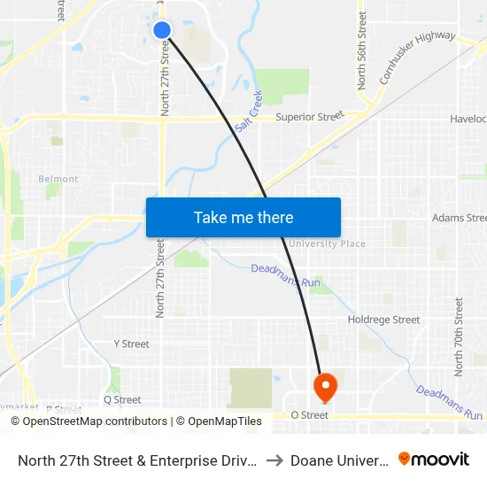 North 27th Street & Enterprise Drive, NW to Doane University map