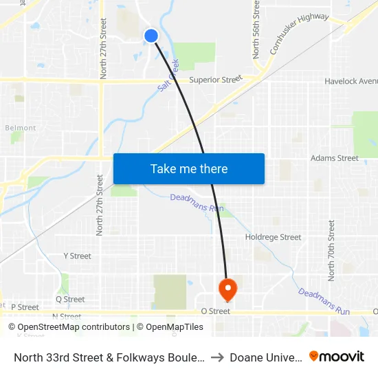 North 33rd Street & Folkways Boulevard, NE to Doane University map