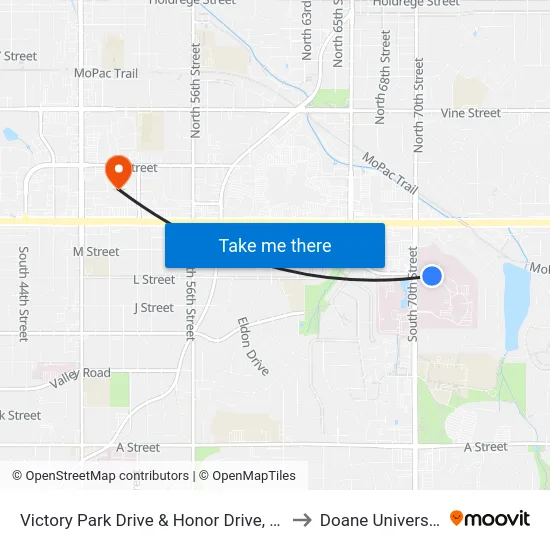 Victory Park Drive & Honor Drive, SW to Doane University map