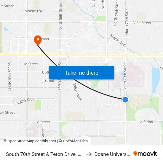 South 70th Street & Teton Drive, NW to Doane University map