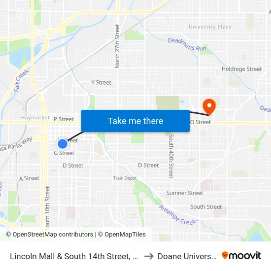 Lincoln Mall & South 14th Street, SW to Doane University map