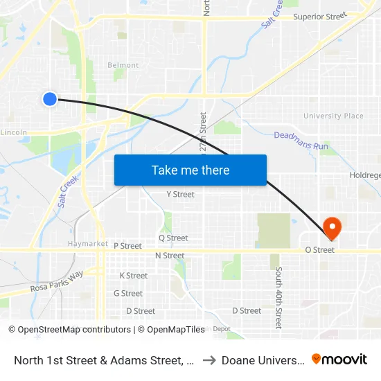 North 1st Street & Adams Street, SW to Doane University map