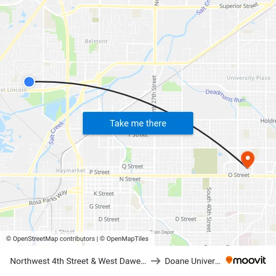 Northwest 4th Street & West Dawes, NW to Doane University map
