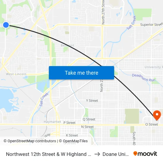 Northwest 12th Street & W Highland Boulevard, SW to Doane University map