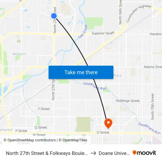 North 27th Street & Folkways Boulevard, SW to Doane University map
