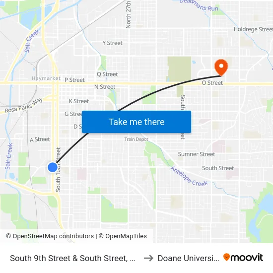South 9th Street & South Street, SW to Doane University map