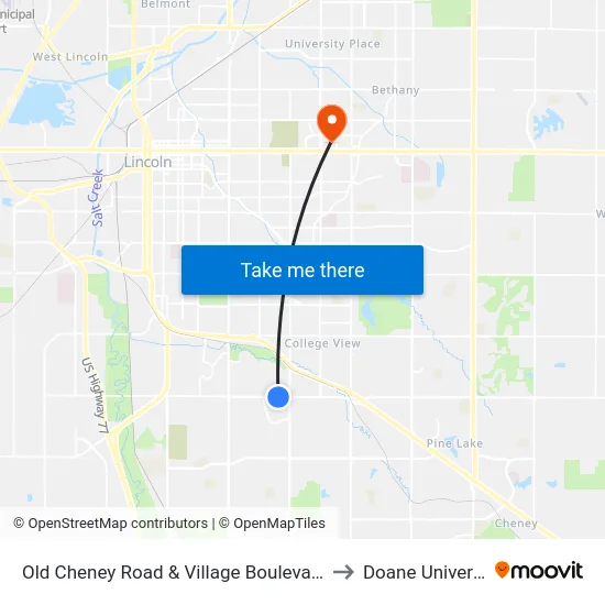 Old Cheney Road & Village Boulevard, SW to Doane University map