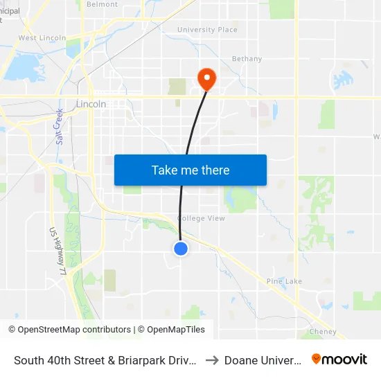 South 40th Street & Briarpark Drive, Se to Doane University map