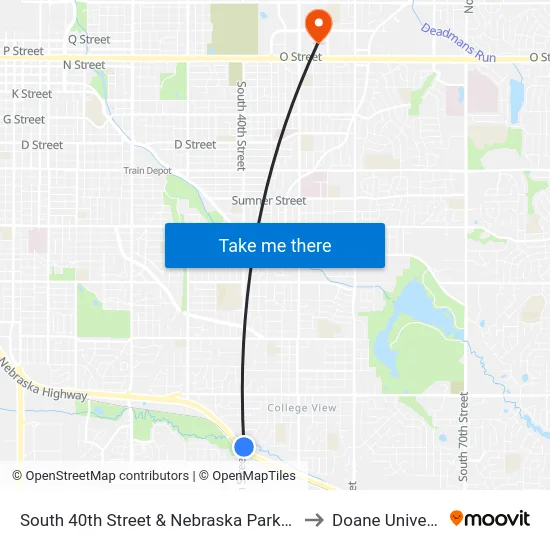 South 40th Street & Nebraska Parkway, NE to Doane University map