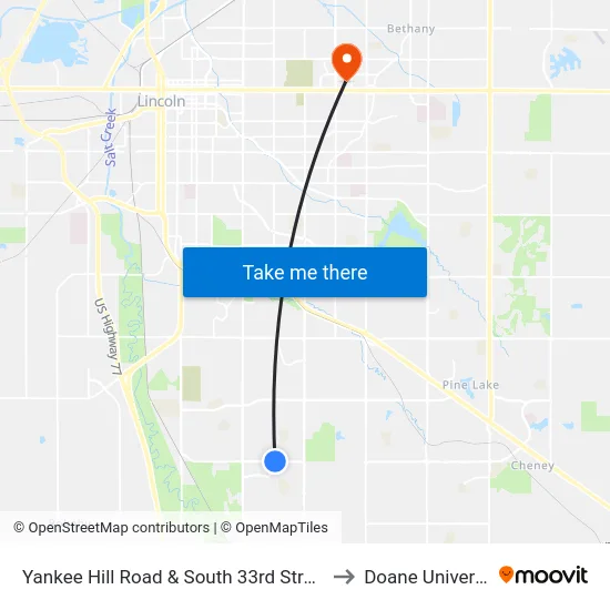 Yankee Hill Road & South 33rd Street, Se to Doane University map