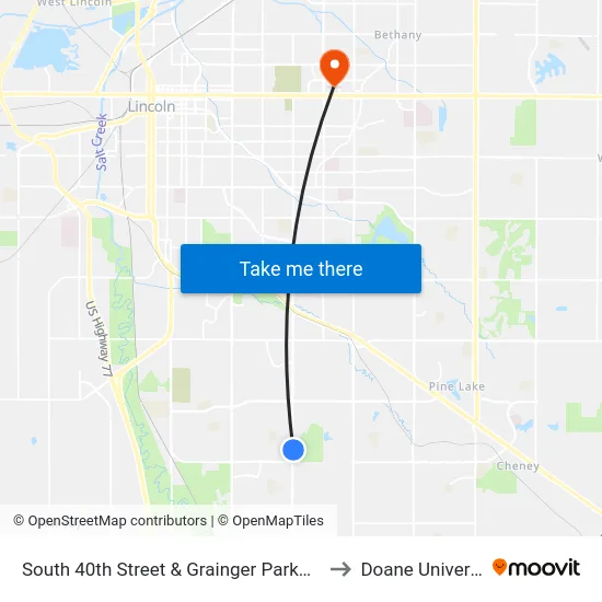 South 40th Street & Grainger Parkway, Se to Doane University map