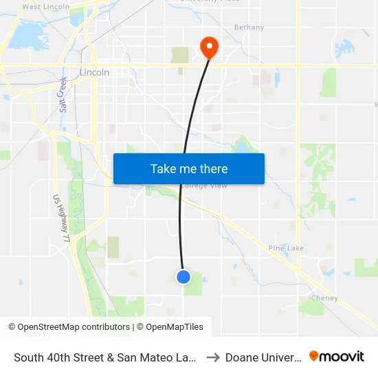 South 40th Street & San Mateo Lane, NE to Doane University map
