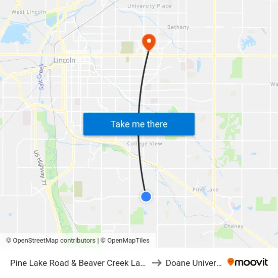 Pine Lake Road & Beaver Creek Lane, Se to Doane University map