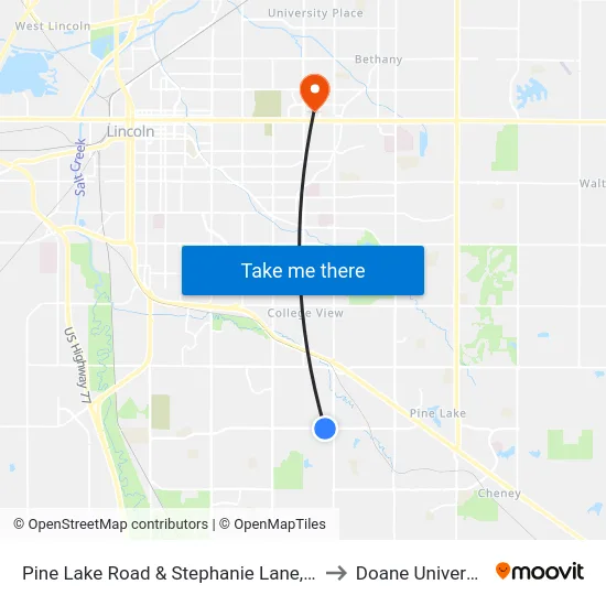 Pine Lake Road & Stephanie Lane, SW to Doane University map