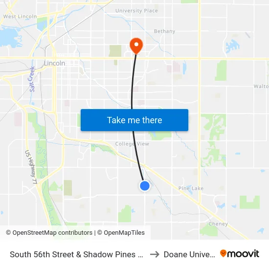 South 56th Street & Shadow Pines Drive, NE to Doane University map