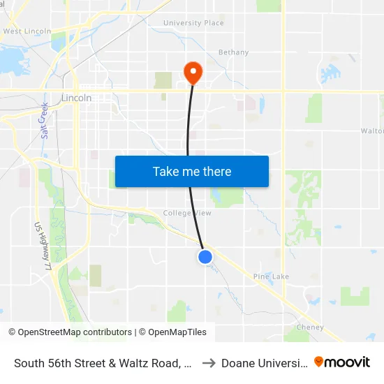 South 56th Street & Waltz Road, NE to Doane University map