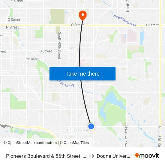 Pioneers Boulevard & 56th Street, NW to Doane University map