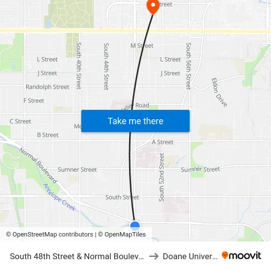 South 48th Street & Normal Boulevard, Se to Doane University map
