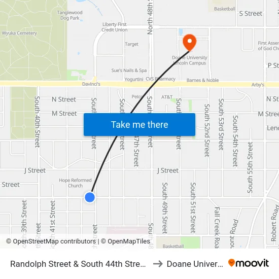 Randolph Street & South 44th Street, NW to Doane University map