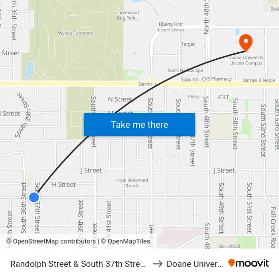 Randolph Street & South 37th Street, NW to Doane University map