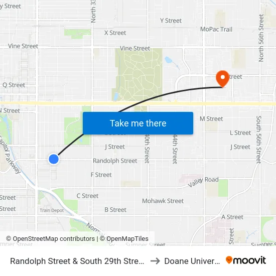 Randolph Street & South 29th Street, NE to Doane University map