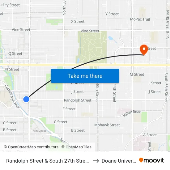 Randolph Street & South 27th Street, NW to Doane University map