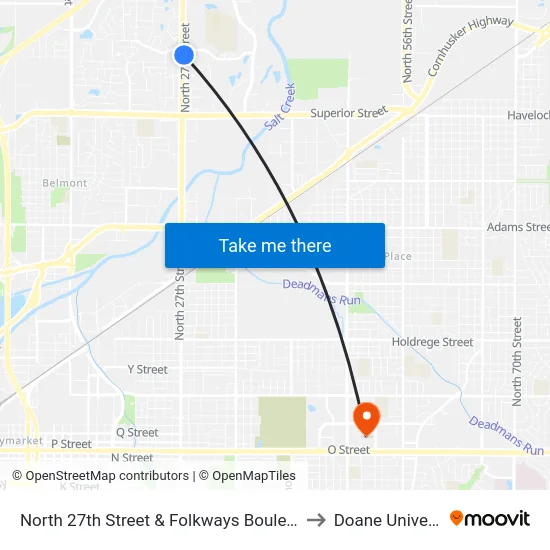 North 27th Street & Folkways Boulevard, Se to Doane University map