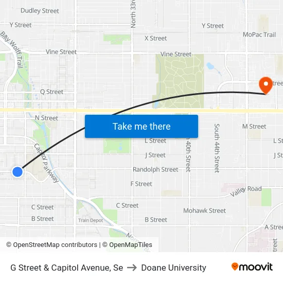 G Street & Capitol Avenue, Se to Doane University map