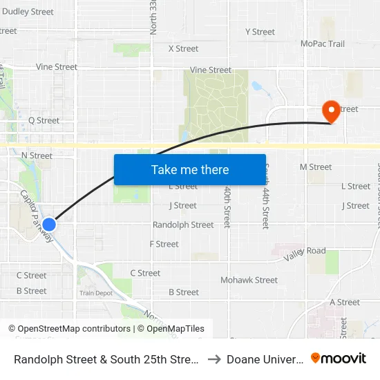 Randolph Street & South 25th Street, SW to Doane University map