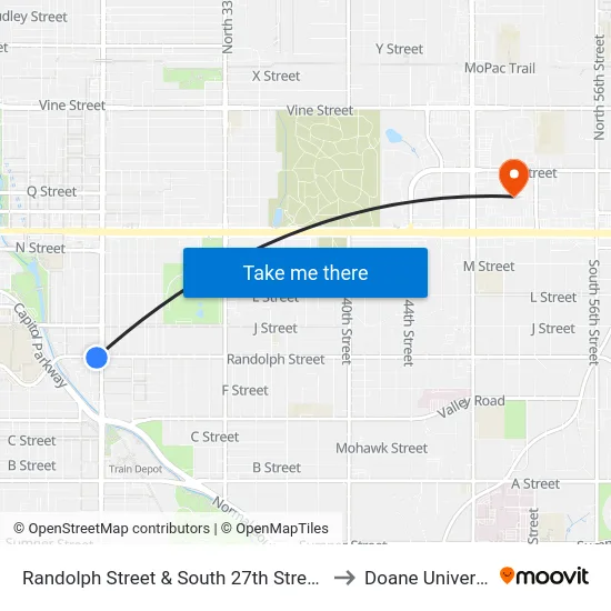 Randolph Street & South 27th Street, SW to Doane University map