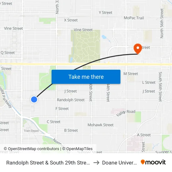 Randolph Street & South 29th Street, Se to Doane University map