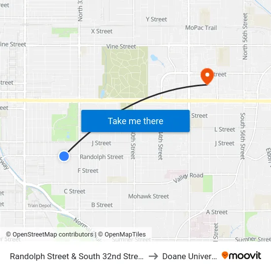 Randolph Street & South 32nd Street, SW to Doane University map
