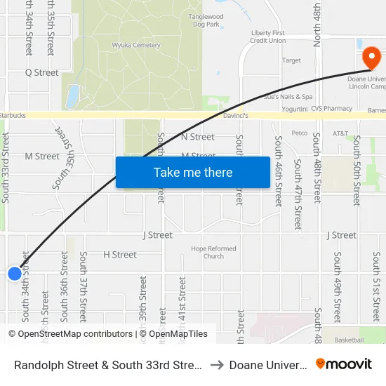 Randolph Street & South 33rd Street, Se to Doane University map