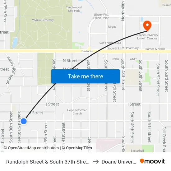 Randolph Street & South 37th Street, Se to Doane University map
