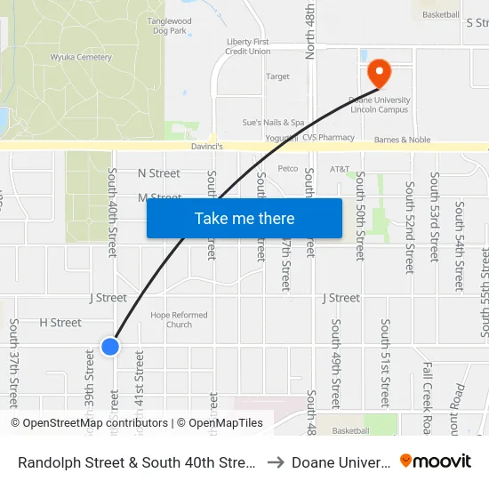 Randolph Street & South 40th Street, SW to Doane University map