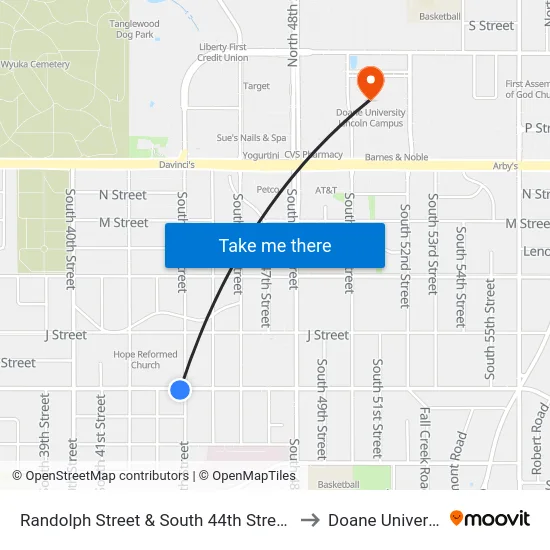 Randolph Street & South 44th Street, SW to Doane University map