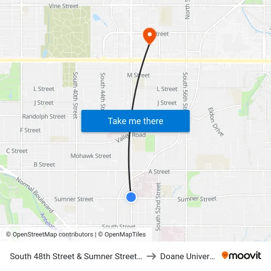 South 48th Street & Sumner Street, NW to Doane University map