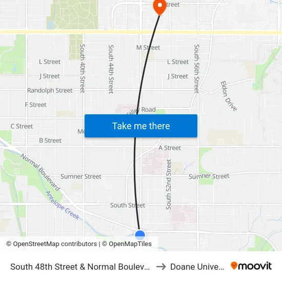 South 48th Street & Normal Boulevard, SW to Doane University map